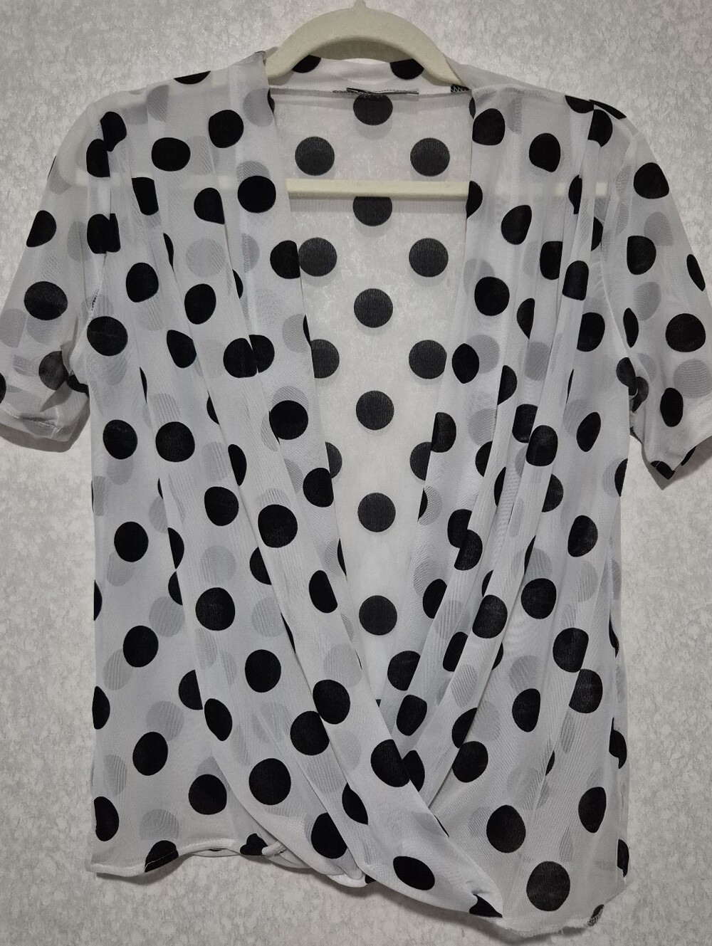 Zara White Blouse with Black Polka Dots - Draped V-Neck